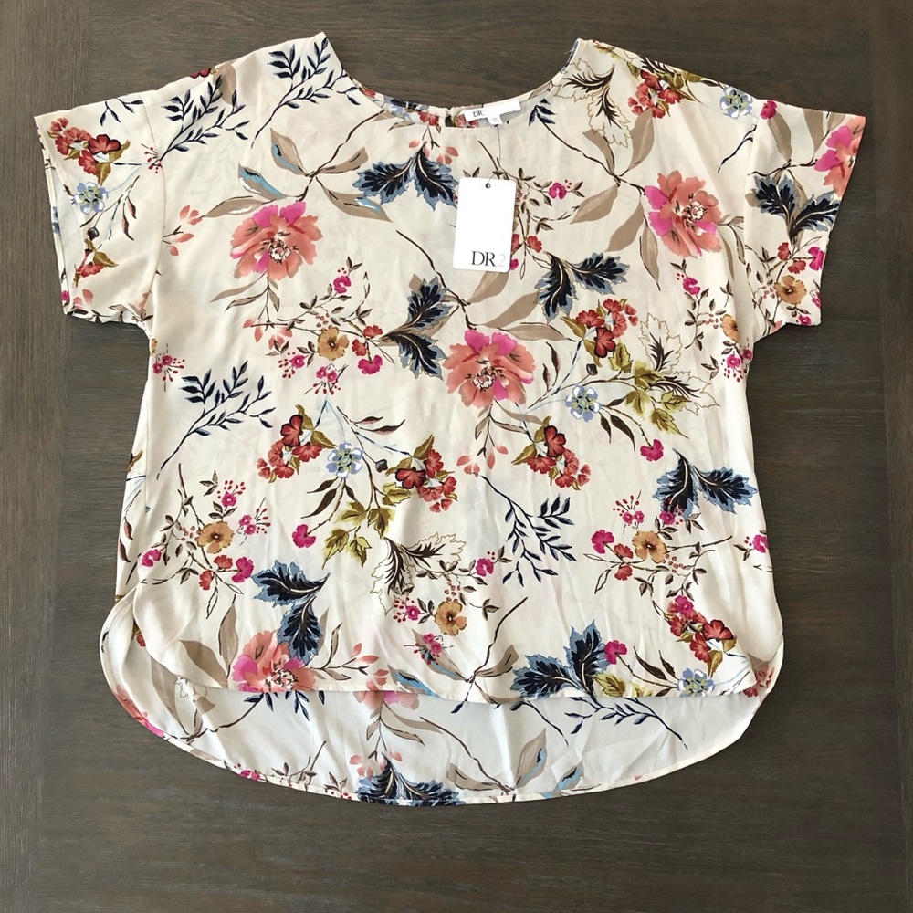 💐DR2 Cream/FloralShirt Sleeve Blouse XXL